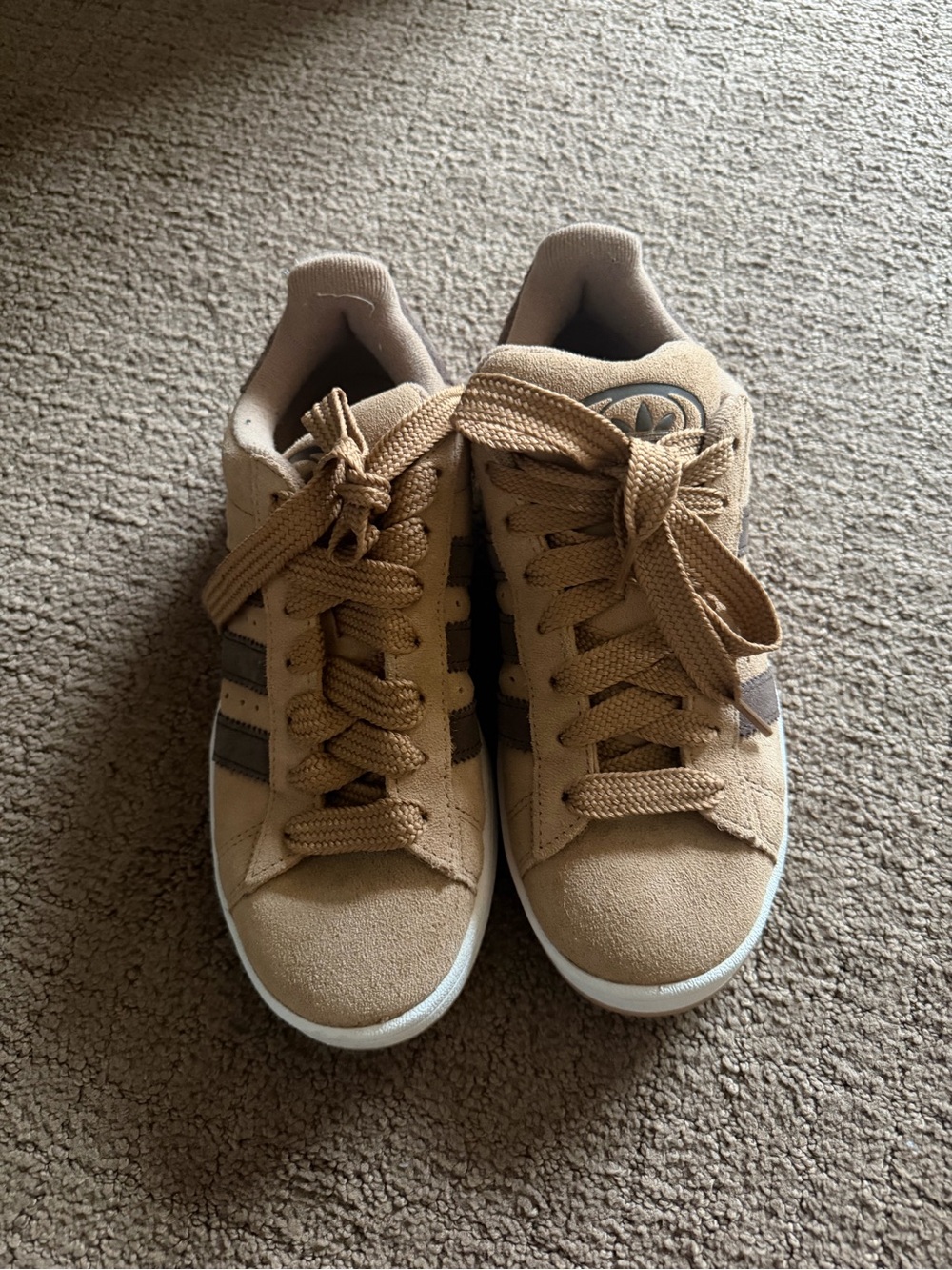 adidas Women's Suede Sneakers in Tan with Dark Stripes